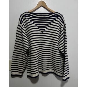 Elisabeth Liz Claiborne Women's Sweater 2X Beige/ Navy Striped Long Sleeve NWOT